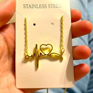 Gold plated stainless steel heartbeat necklace